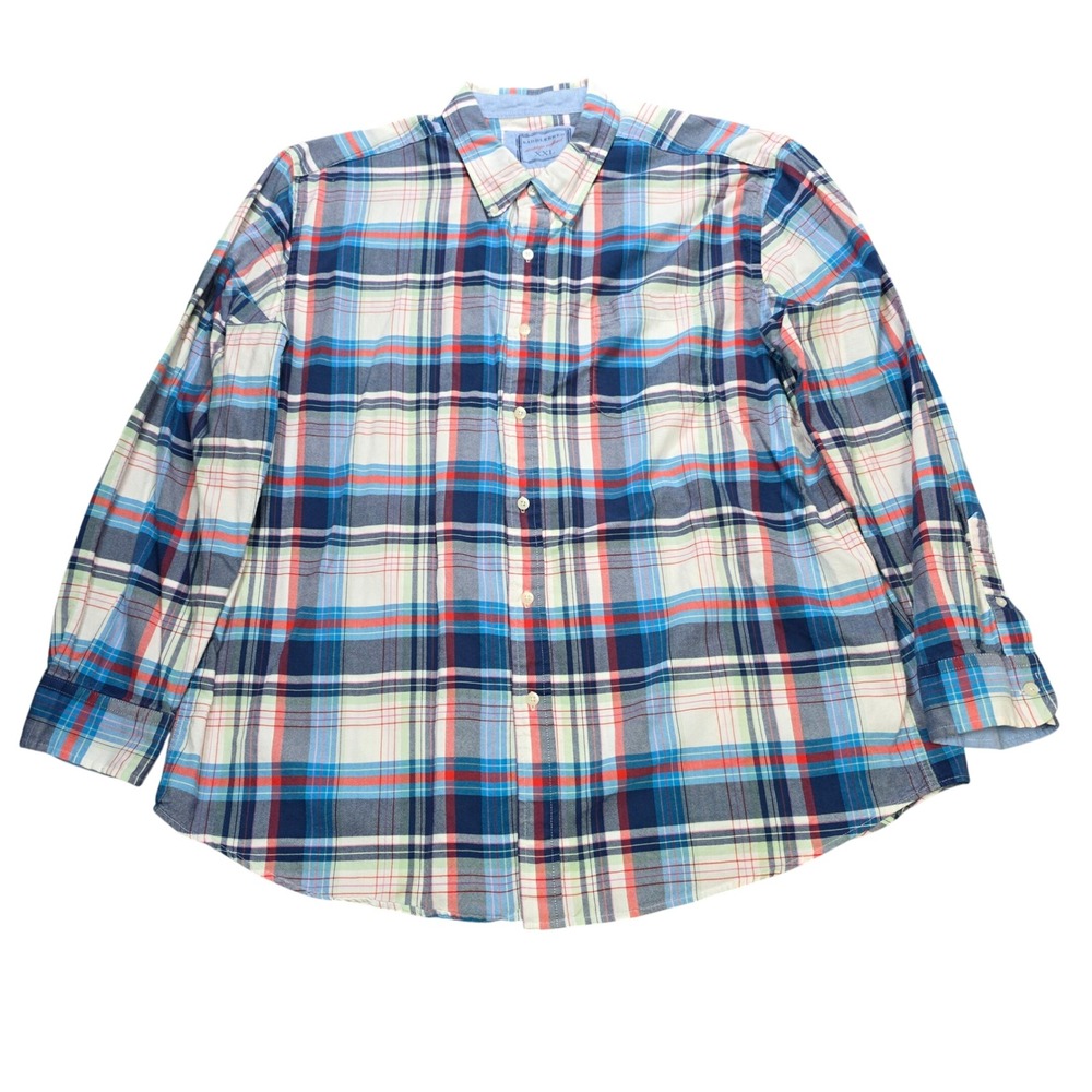 Saddlebred Vintage Oxford Plaid Shirt  Men's Size XXL Blue White Button Up Shirt